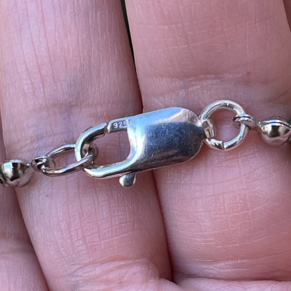 High quality spinach green nephrite jade bead sterling silver necklace - Picture 5 of 10